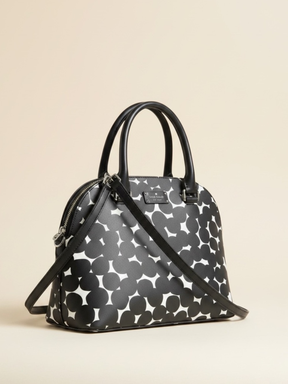 ✨ Kate Spade Geo Print Dome Satchel Crossbody Black White NWOT